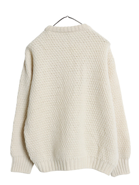 80s イギリス製 Moffat Woollens フィッシャーマン ニット セーター メンズ レディース M ヴィンテージ ウール アラン ケーブル ナチュラル