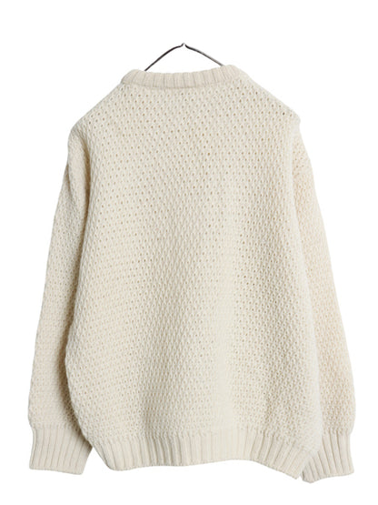 80s イギリス製 Moffat Woollens フィッシャーマン ニット セーター メンズ レディース M ヴィンテージ ウール アラン ケーブル ナチュラル