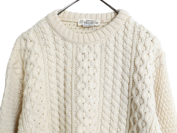 80s イギリス製 Moffat Woollens フィッシャーマン ニット セーター メンズ レディース M ヴィンテージ ウール アラン ケーブル ナチュラル
