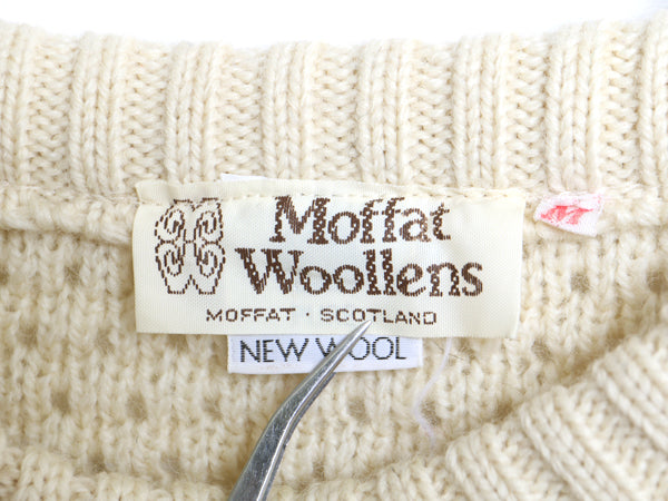 80s イギリス製 Moffat Woollens フィッシャーマン ニット セーター メンズ レディース M ヴィンテージ ウール アラン ケーブル ナチュラル