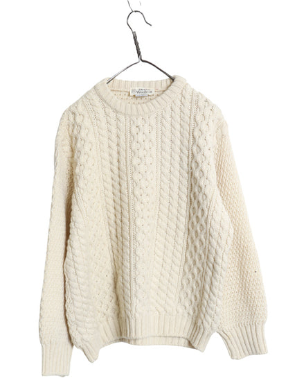 80s イギリス製 Moffat Woollens フィッシャーマン ニット セーター メンズ レディース M ヴィンテージ ウール アラン ケーブル ナチュラル