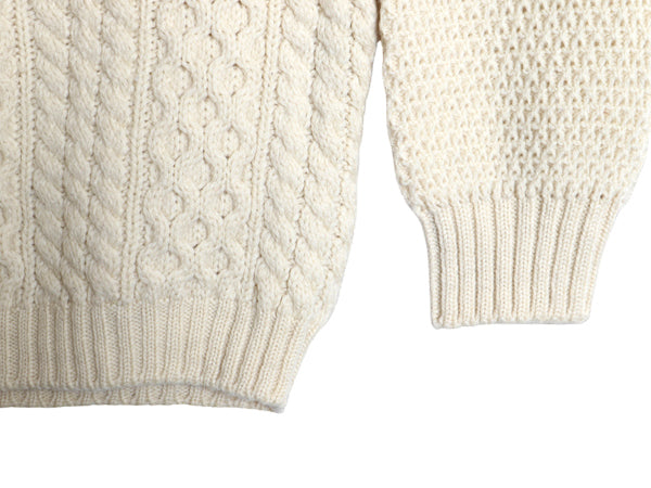 80s イギリス製 Moffat Woollens フィッシャーマン ニット セーター メンズ レディース M ヴィンテージ ウール アラン ケーブル ナチュラル