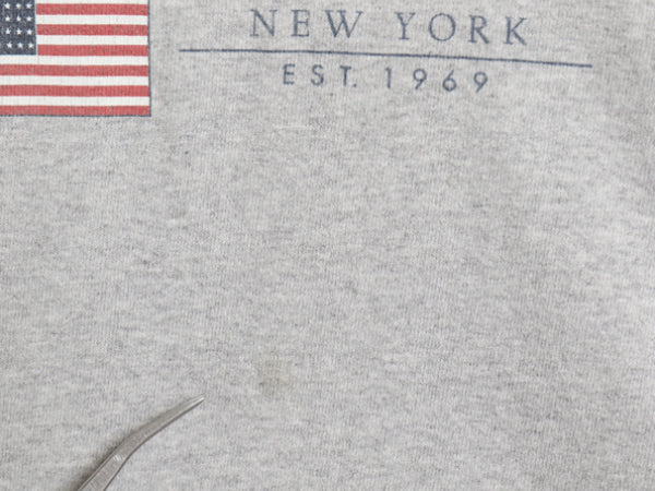 00s USA製 オールド ギャップ プリント 半袖 Tシャツ メンズ レディース M クルーネック ヘビーウェイト カットソー コットン 星条旗 灰