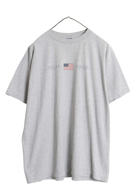 00s USA製 オールド ギャップ プリント 半袖 Tシャツ メンズ レディース M クルーネック ヘビーウェイト カットソー コットン 星条旗 灰