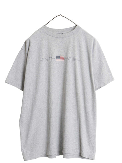 00s USA製 オールド ギャップ プリント 半袖 Tシャツ メンズ レディース M クルーネック ヘビーウェイト カットソー コットン 星条旗 灰