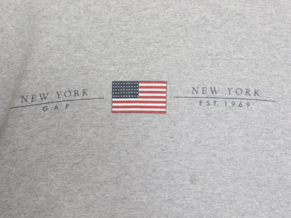 00s USA製 オールド ギャップ プリント 半袖 Tシャツ メンズ レディース M クルーネック ヘビーウェイト カットソー コットン 星条旗 灰