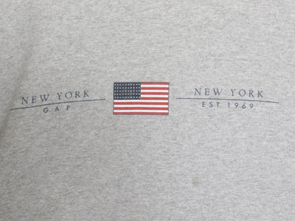 00s USA製 オールド ギャップ プリント 半袖 Tシャツ メンズ レディース M クルーネック ヘビーウェイト カットソー コットン 星条旗 灰