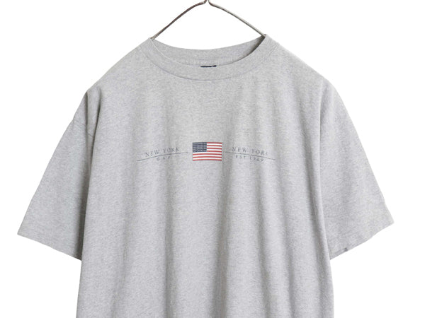 00s USA製 オールド ギャップ プリント 半袖 Tシャツ メンズ レディース M クルーネック ヘビーウェイト カットソー コットン 星条旗 灰