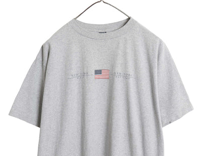 00s USA製 オールド ギャップ プリント 半袖 Tシャツ メンズ レディース M クルーネック ヘビーウェイト カットソー コットン 星条旗 灰