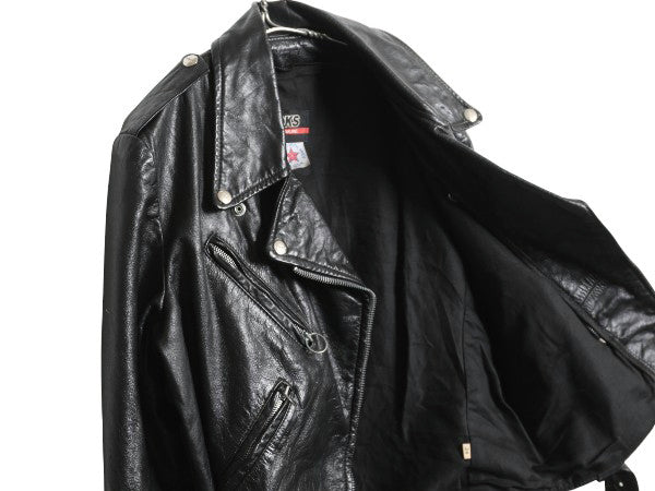 80s 90s USA製 ブルックス 本革 レザー ダブル ライダース ジャケット メンズ S レディース M 程 古着 オールド 革ジャン ショート丈 黒