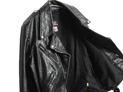 80s 90s USA製 ブルックス 本革 レザー ダブル ライダース ジャケット メンズ S レディース M 程 古着 オールド 革ジャン ショート丈 黒