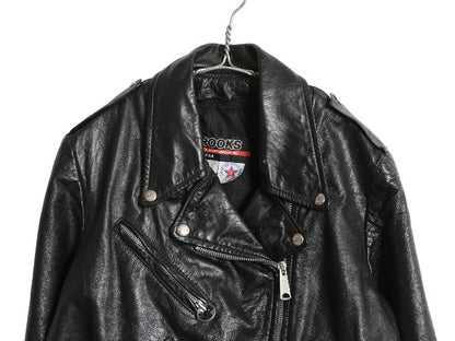 80s 90s USA製 ブルックス 本革 レザー ダブル ライダース ジャケット メンズ S レディース M 程 古着 オールド 革ジャン ショート丈 黒