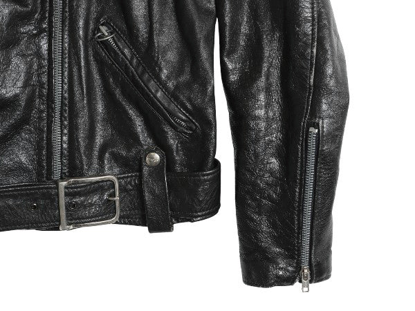 80s 90s USA製 ブルックス 本革 レザー ダブル ライダース ジャケット メンズ S レディース M 程 古着 オールド 革ジャン ショート丈 黒