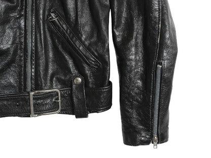 80s 90s USA製 ブルックス 本革 レザー ダブル ライダース ジャケット メンズ S レディース M 程 古着 オールド 革ジャン ショート丈 黒