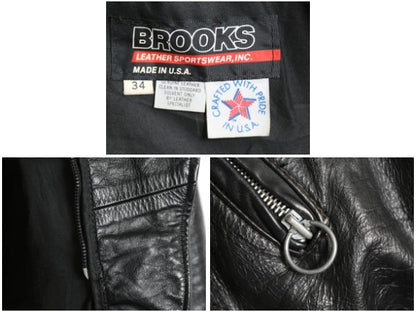 80s 90s USA製 ブルックス 本革 レザー ダブル ライダース ジャケット メンズ S レディース M 程 古着 オールド 革ジャン ショート丈 黒