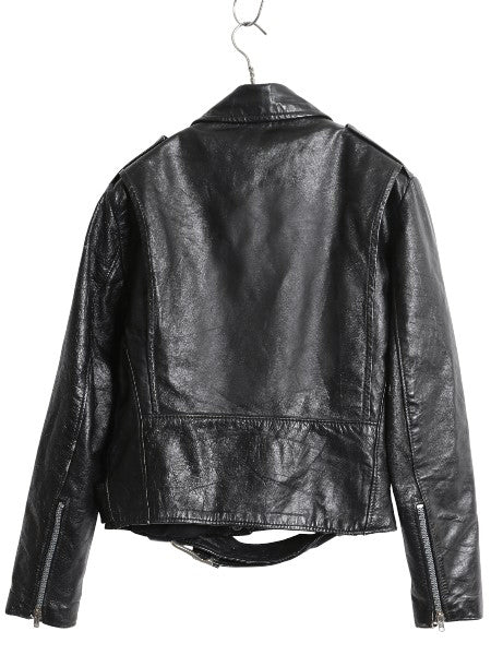 80s 90s USA製 ブルックス 本革 レザー ダブル ライダース ジャケット メンズ S レディース M 程 古着 オールド 革ジャン ショート丈 黒