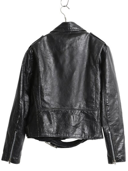 80s 90s USA製 ブルックス 本革 レザー ダブル ライダース ジャケット メンズ S レディース M 程 古着 オールド 革ジャン ショート丈 黒