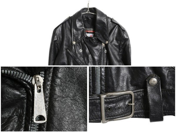 80s 90s USA製 ブルックス 本革 レザー ダブル ライダース ジャケット メンズ S レディース M 程 古着 オールド 革ジャン ショート丈 黒