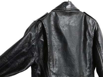 80s 90s USA製 ブルックス 本革 レザー ダブル ライダース ジャケット メンズ S レディース M 程 古着 オールド 革ジャン ショート丈 黒