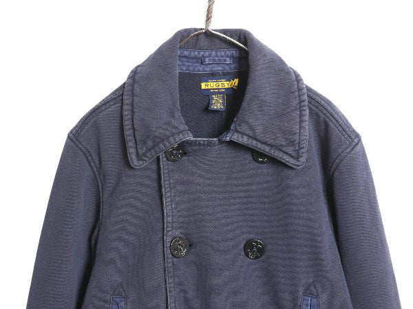 ラグビー ラルフローレン スウェット Pコート メンズ L 古着 ポロ ミリタリー USN ヴィンテージ ネイビー タイプ 8ボタン ハーフ コート 紺