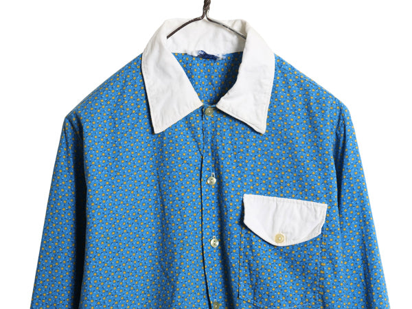 60s 70s ★ タウンクラフト 総柄 クレリック シャツ メンズ M / 古着 ヴィンテージ ぺニーズ コットン 長袖シャツ ポケット付き ボックス