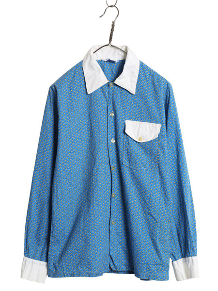 60s 70s ★ タウンクラフト 総柄 クレリック シャツ メンズ M / 古着 ヴィンテージ ぺニーズ コットン 長袖シャツ ポケット付き ボックス