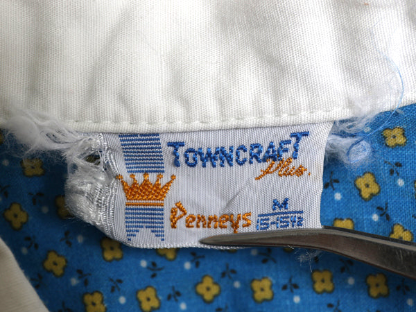 60s 70s ★ タウンクラフト 総柄 クレリック シャツ メンズ M / 古着 ヴィンテージ ぺニーズ コットン 長袖シャツ ポケット付き ボックス