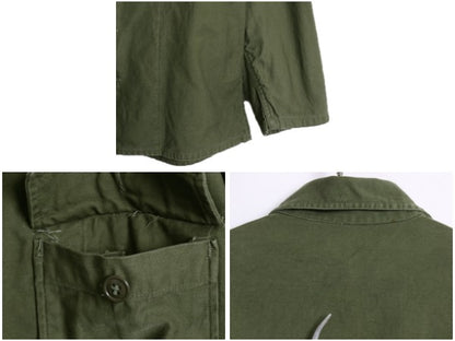 60s 米軍実物 US ARMY コットン サテン ユーティリティ シャツ M ヴィンテージ 61年製 1st 後期 筒袖 ミリタリー OG107 ワッペン付き 軍物