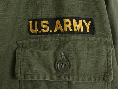 60s 米軍実物 US ARMY コットン サテン ユーティリティ シャツ M ヴィンテージ 61年製 1st 後期 筒袖 ミリタリー OG107 ワッペン付き 軍物