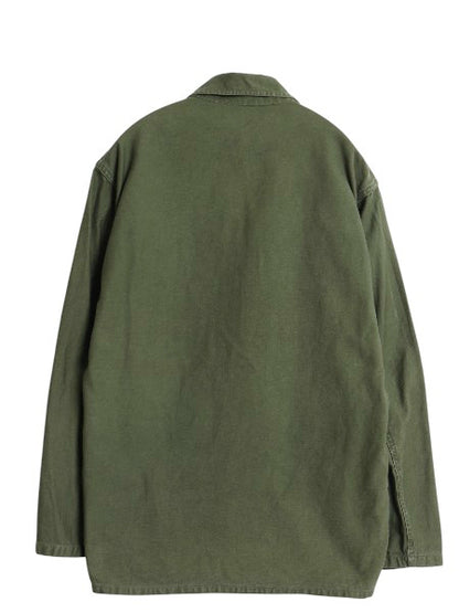 60s 米軍実物 US ARMY コットン サテン ユーティリティ シャツ M ヴィンテージ 61年製 1st 後期 筒袖 ミリタリー OG107 ワッペン付き 軍物
