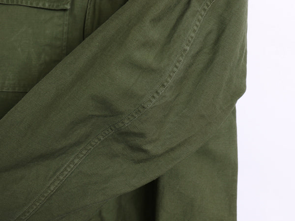 60s 米軍実物 US ARMY コットン サテン ユーティリティ シャツ M ヴィンテージ 61年製 1st 後期 筒袖 ミリタリー OG107 ワッペン付き 軍物