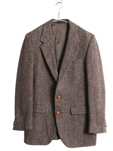 80s USA製 ハリスツイード テーラード ジャケット メンズ M 程/ ヴィンテージ ブレザー ウール ツイード トラッド ストライプ マルチカラー
