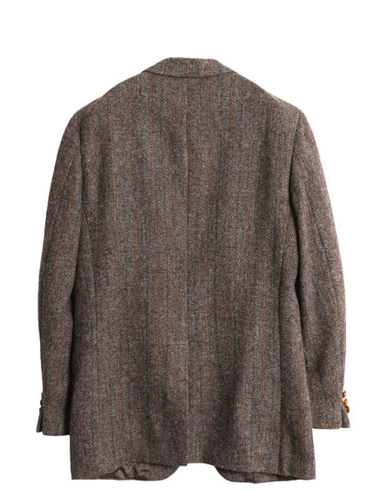 80s USA製 ハリスツイード テーラード ジャケット メンズ M 程/ ヴィンテージ ブレザー ウール ツイード トラッド ストライプ マルチカラー