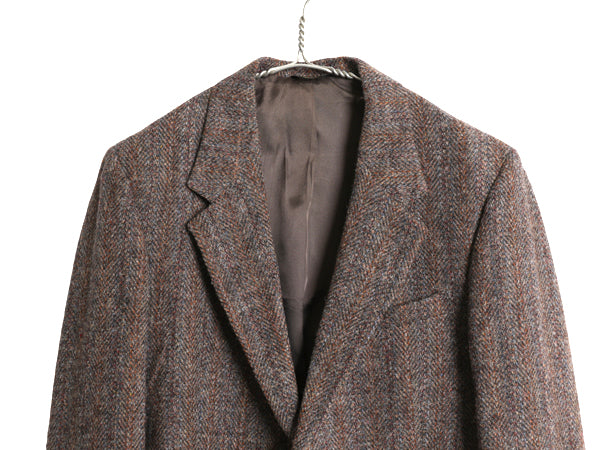 80s USA製 ハリスツイード テーラード ジャケット メンズ M 程/ ヴィンテージ ブレザー ウール ツイード トラッド ストライプ マルチカラー
