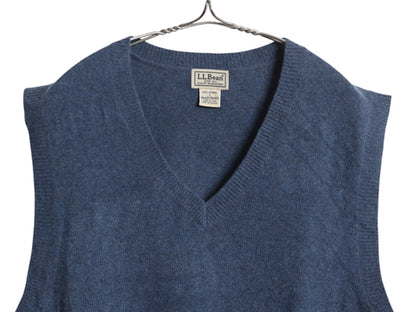 エルエルビーン Vネック ニット ベスト メンズ L 古着 100% カシミヤ セーター プルオーバー 重ね着 ジレ シンプル 無地 薄手 きれいめ 青