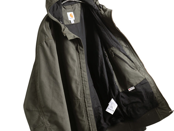 US企画 カーハート クイック ダック アクティブ ジャケット メンズ M フード パーカー 中綿 ナイロン キルティング ライナー フルジップ 緑