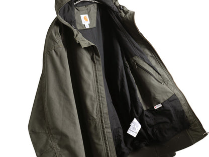 US企画 カーハート クイック ダック アクティブ ジャケット メンズ M フード パーカー 中綿 ナイロン キルティング ライナー フルジップ 緑