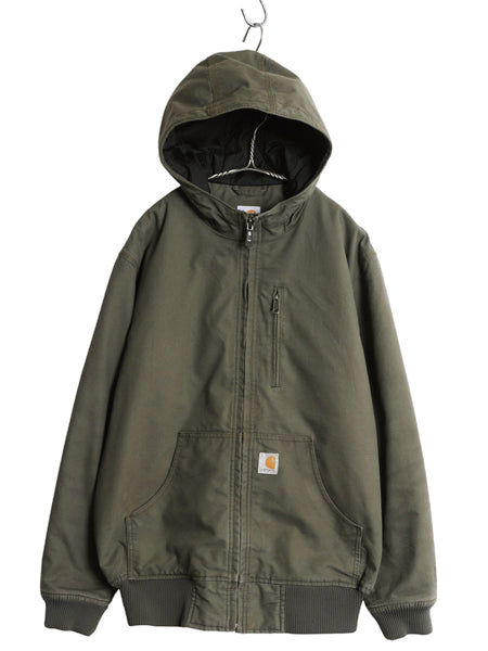 US企画 カーハート クイック ダック アクティブ ジャケット メンズ M フード パーカー 中綿 ナイロン キルティング ライナー フルジップ 緑