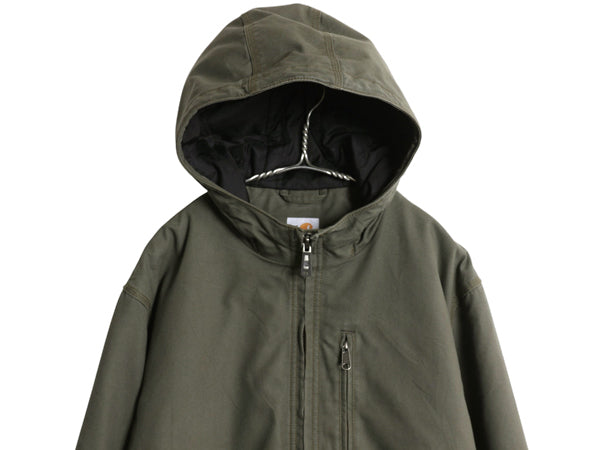 US企画 カーハート クイック ダック アクティブ ジャケット メンズ M フード パーカー 中綿 ナイロン キルティング ライナー フルジップ 緑