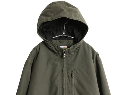 US企画 カーハート クイック ダック アクティブ ジャケット メンズ M フード パーカー 中綿 ナイロン キルティング ライナー フルジップ 緑