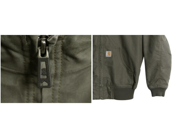 US企画 カーハート クイック ダック アクティブ ジャケット メンズ M フード パーカー 中綿 ナイロン キルティング ライナー フルジップ 緑