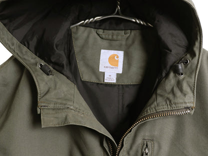 US企画 カーハート クイック ダック アクティブ ジャケット メンズ M フード パーカー 中綿 ナイロン キルティング ライナー フルジップ 緑