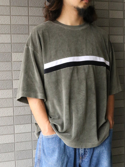 90s 00s ☆ UTILITY ボーダー パイル 半袖 Tシャツ メンズ L 程 古着 オールド Y2K テック サーフ ビッグシルエット ショート丈 カットソー