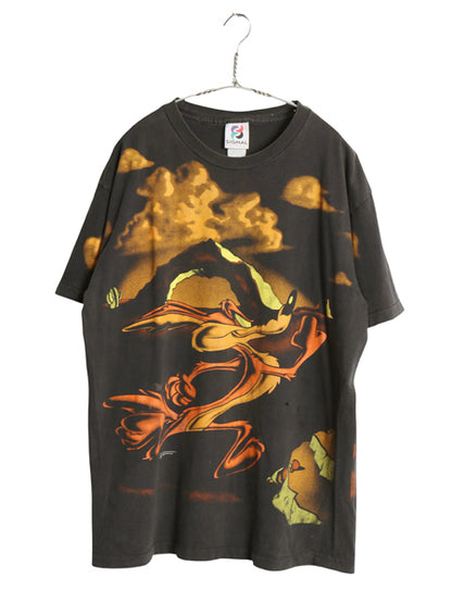 90s USA製 ワーナー キャラクター オールオーバー プリント Tシャツ メンズ レディース L / オールド イラスト アート シングルステッチ 黒