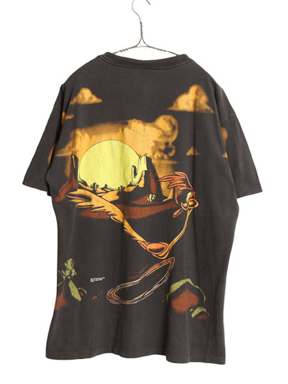 90s USA製 ワーナー キャラクター オールオーバー プリント Tシャツ メンズ レディース L / オールド イラスト アート シングルステッチ 黒