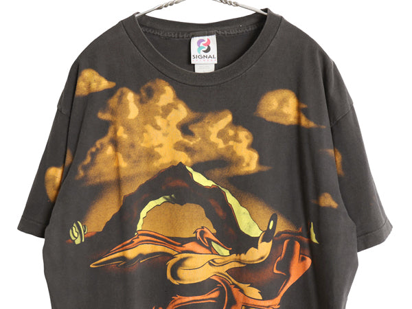 90s USA製 ワーナー キャラクター オールオーバー プリント Tシャツ メンズ レディース L / オールド イラスト アート シングルステッチ 黒