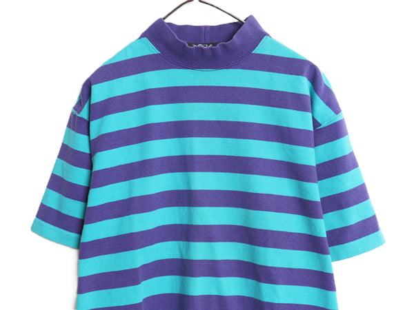 80s ウールリッチ モックネック ボーダー 半袖 Tシャツ メンズ M / ヴィンテージ ヘビーウェイト コットン ラガーシャツ シングルステッチ