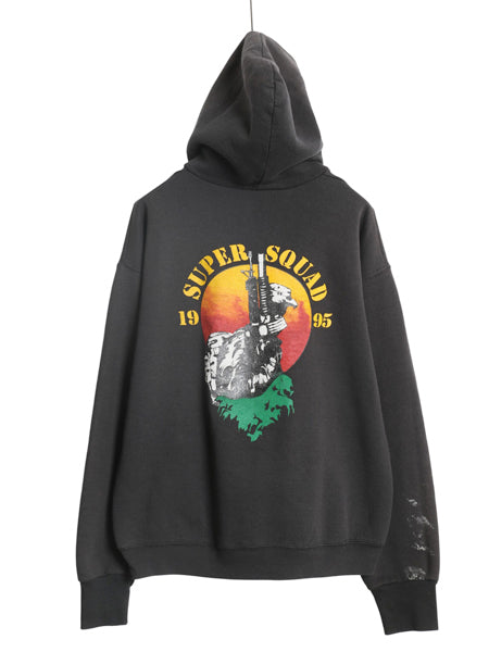 90s USA製 イラスト 両面 プリント スウェット パーカー メンズ L / オールド ミリタリー グラフィック プルオーバー トレーナー 裏起毛 黒