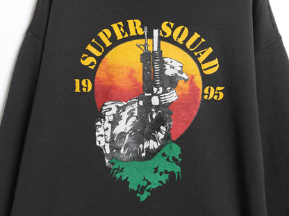 90s USA製 イラスト 両面 プリント スウェット パーカー メンズ L / オールド ミリタリー グラフィック プルオーバー トレーナー 裏起毛 黒