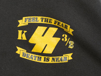 90s USA製 イラスト 両面 プリント スウェット パーカー メンズ L / オールド ミリタリー グラフィック プルオーバー トレーナー 裏起毛 黒